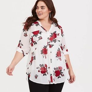 EMMA – IVORY FLORAL CHIFFON BABYDOLL TUNIC
